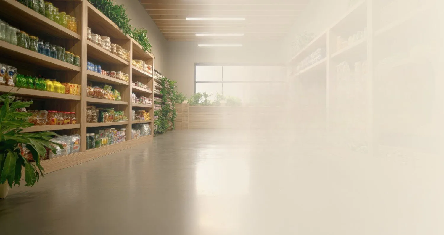 A warmly lit natural-food shop with wooden shelves